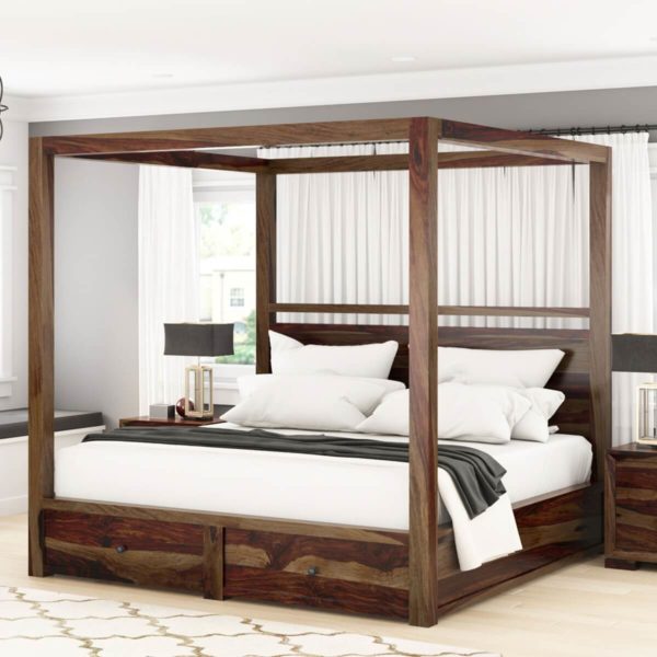Sheesham Solid Wood Bed With Storage